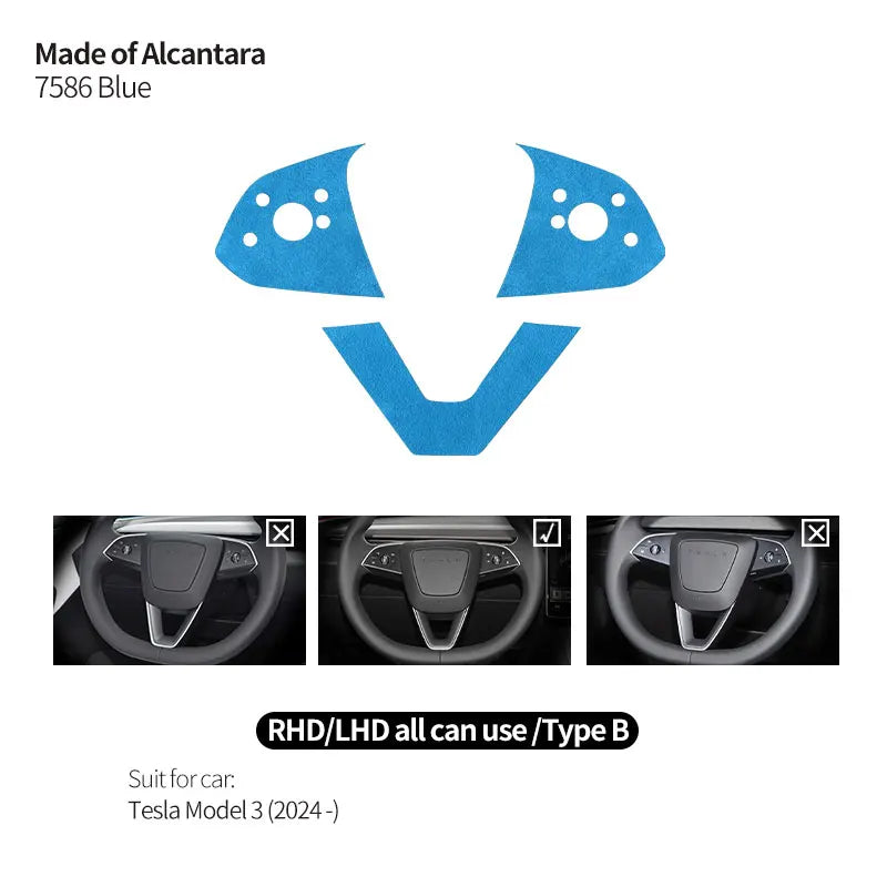 For Tesla Model 3 (2024 -) Tesla Model Y (2025 -) Made of Alcantara Steering Wheel Panel Trim Sticker Car Interior Accessories