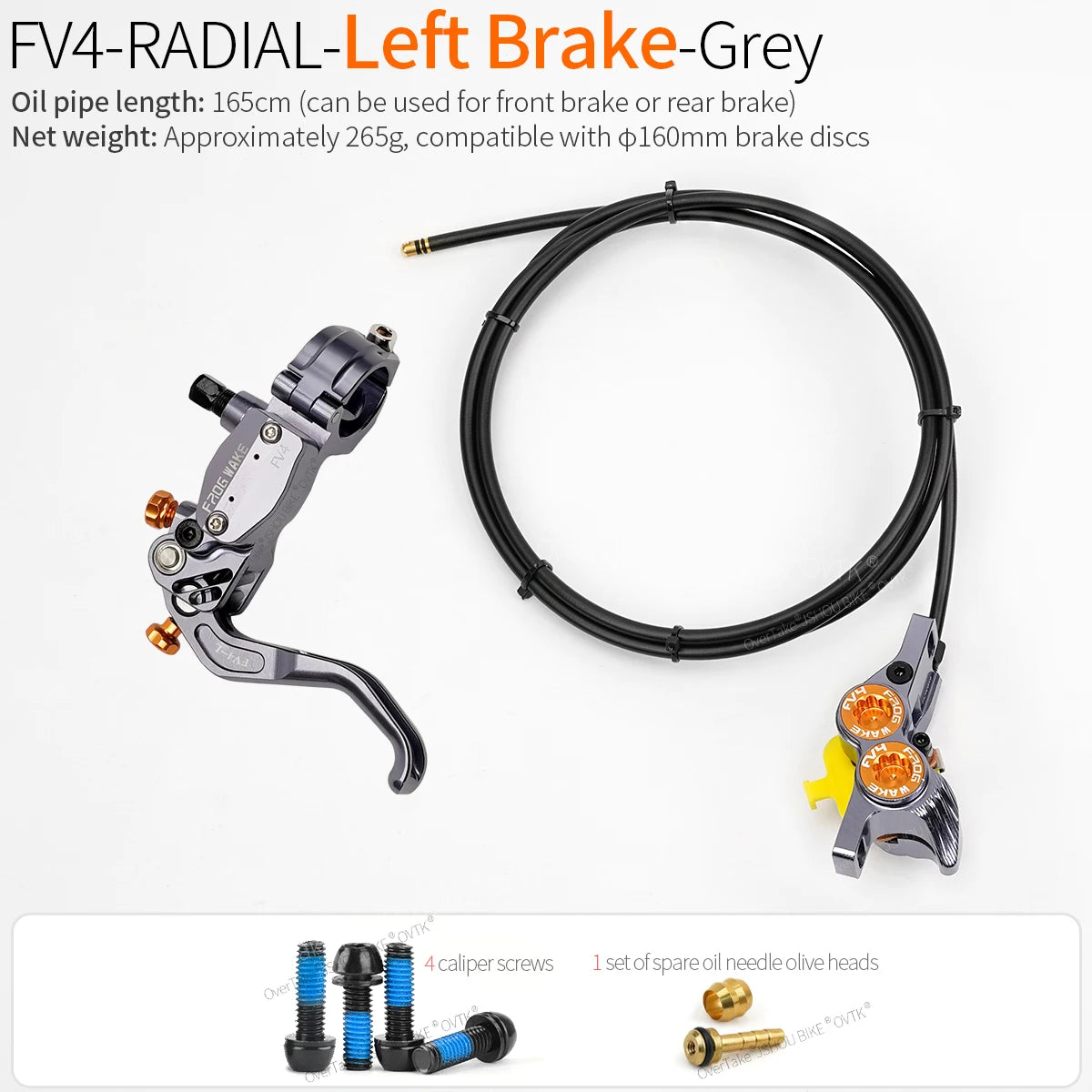 FROG WAKE FV4 4-Piston Hydraulic Disc Brake Kit Split Type Aluminum Inline Radial Front / Rear Brake Grey / Silver / Black Bike