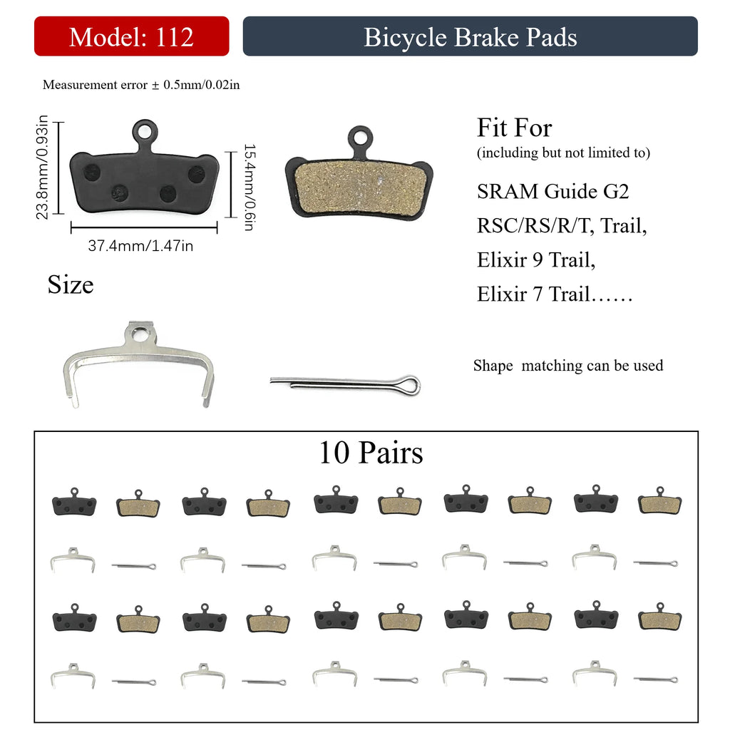 10 Pairs Multiple Models Bike Resin Disc Brake Pads MTB/Road/E-Scooters for Shimano XTR Deore Sram Level Code Guide Magura