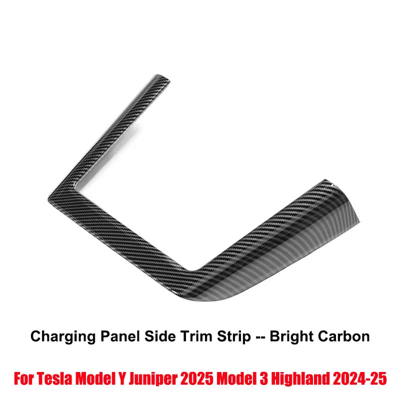 For Tesla Model 3 Y Juniper Highland 2025 2026 Carbon Fiber Wireless Charging Panel Side Trim Strip Car Decoration Accessories