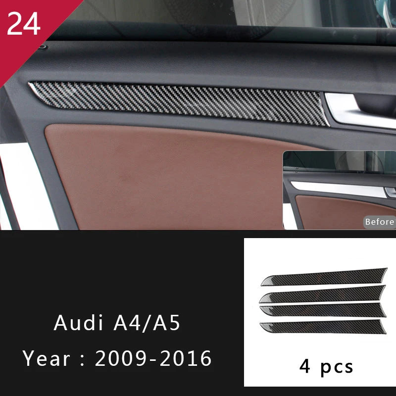 For Audi A4 S4 RS4 B8 8K A5 S5 RS5 8T 8F Car Carbon Fiber Window Door Panel Strips Cover Protective Trim Sticker Accessories