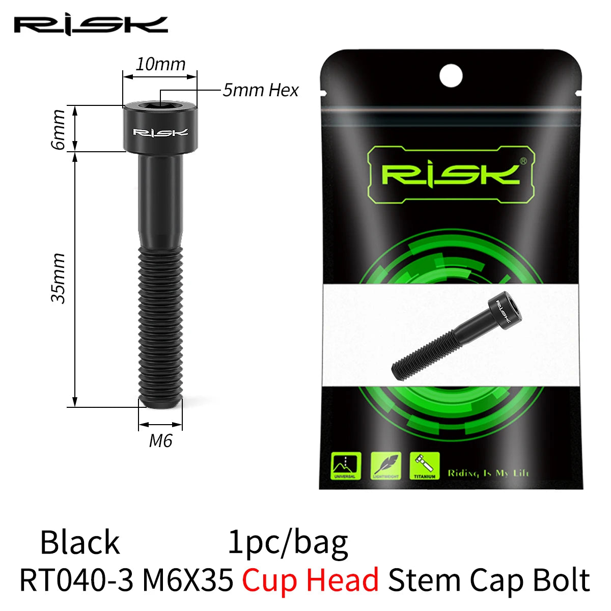 RISK Titanium Bicycle Screw Bike Headset Stem Cap Cover Bolt M6x30 M6x35 M6x40 M6x50 MTB Road Bike Disc Brake Caliper Bolt