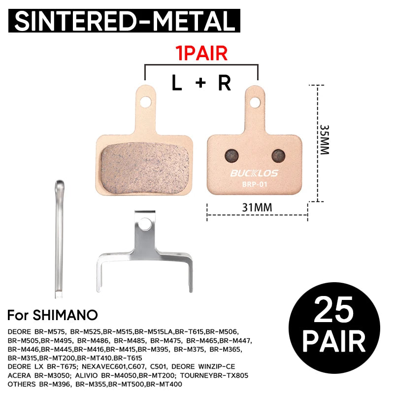 25 Pair BUCKLOS Brake Pads Bicycle Disc Brake Pad Resin/Metal/Ceramic Boxed Bike Hydraulic Brake Pad for MT200 B01S Bicycle Part