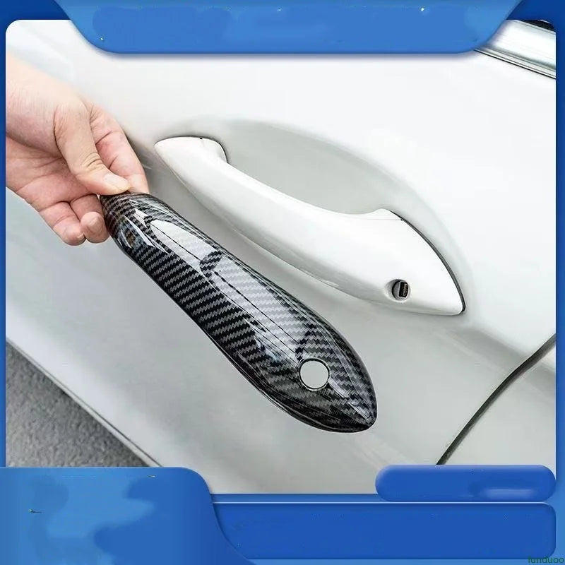 New Black Carbon Fiber Car Door Handle Cover Trim Auto Acces