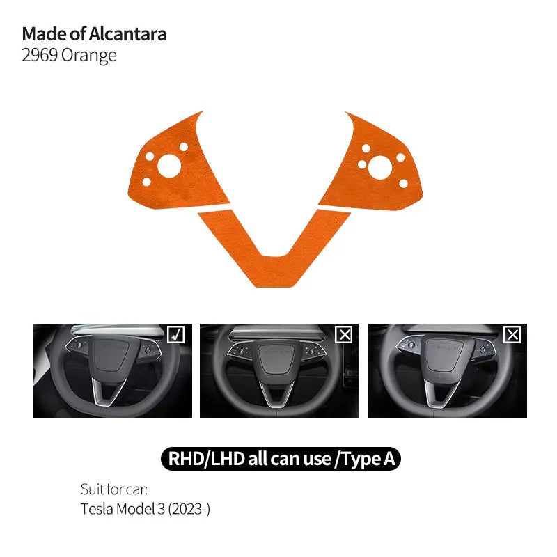 For Tesla Model 3 (2024 -) Tesla Model Y (2025 -) Made of Alcantara Steering Wheel Panel Trim Sticker Car Interior Accessories