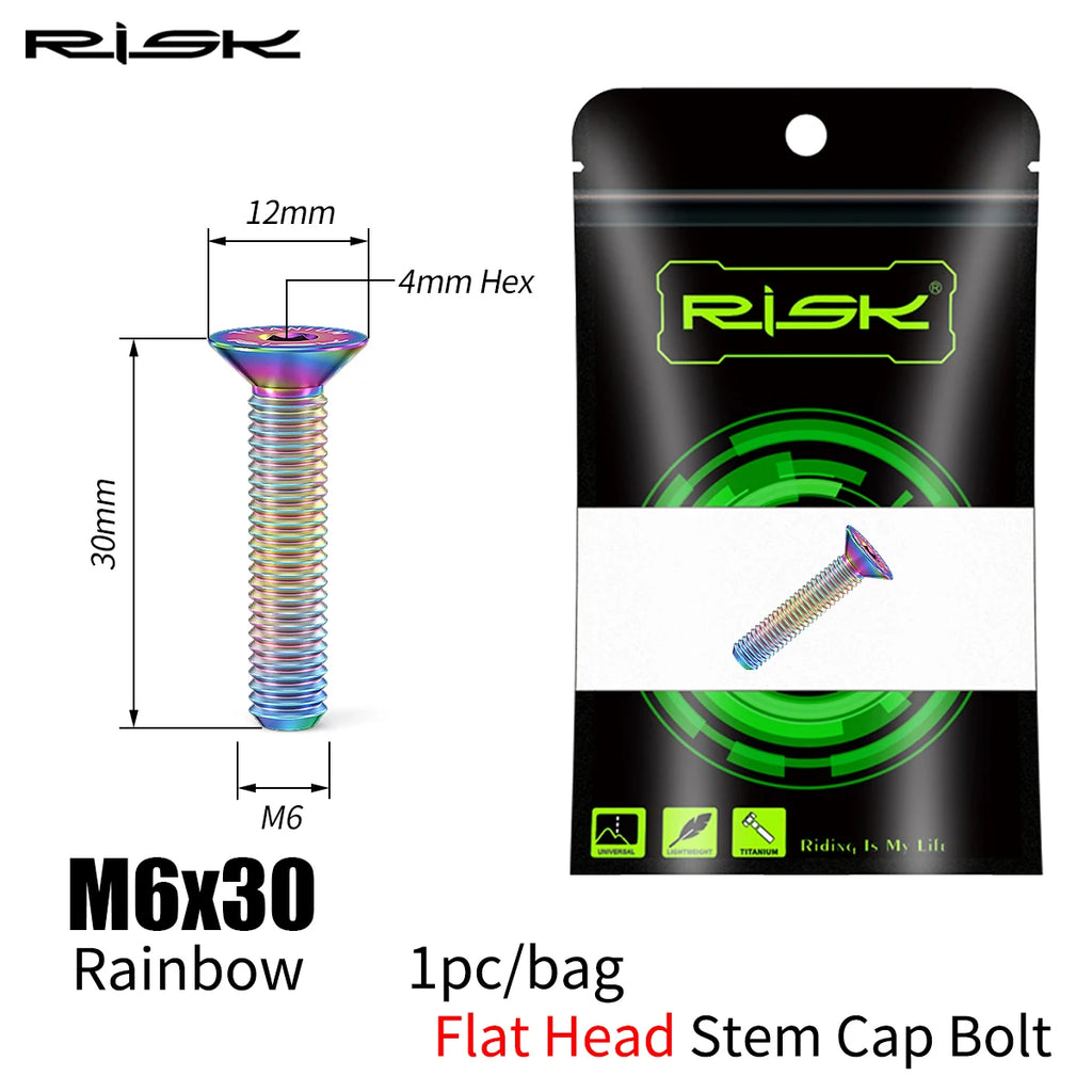 RISK Bike Titanium Bolt Screw M6x30 M6x35 M6x40 M6x50 for Bicycle Headset Stem Cap Cover Disc Brake Caliper Flat Allen Head