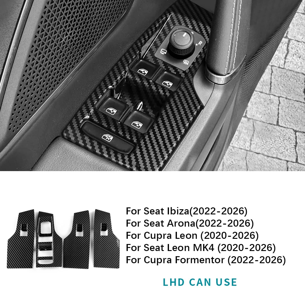 ABS Carbon Fiber For Seat Leon MK4/Cupra Leon/Cupra Formentor 2020-2026 /lbiza/Arona 2022-2026 Car Windows Control Panel Trim
