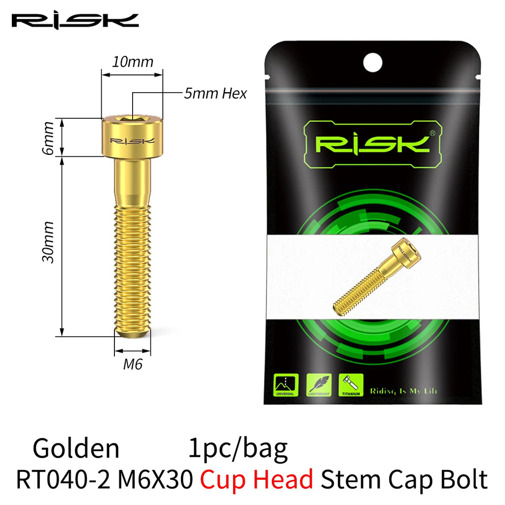 RISK Titanium Bicycle Screw Bike Headset Stem Cap Cover Bolt M6x30 M6x35 M6x40 M6x50 MTB Road Bike Disc Brake Caliper Bolt