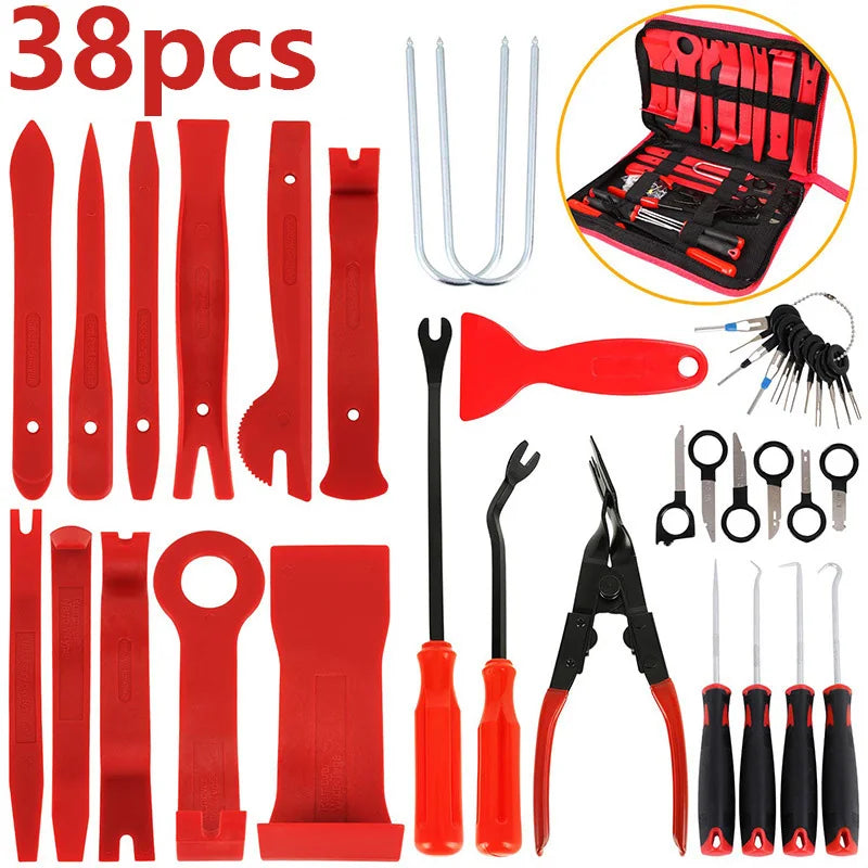 Car Trim Interior Plastic Disassembly Tools Kit Car Clip Pliers Fastener Remover Pry Tool Set Trim Removal have Tool Storage Bag