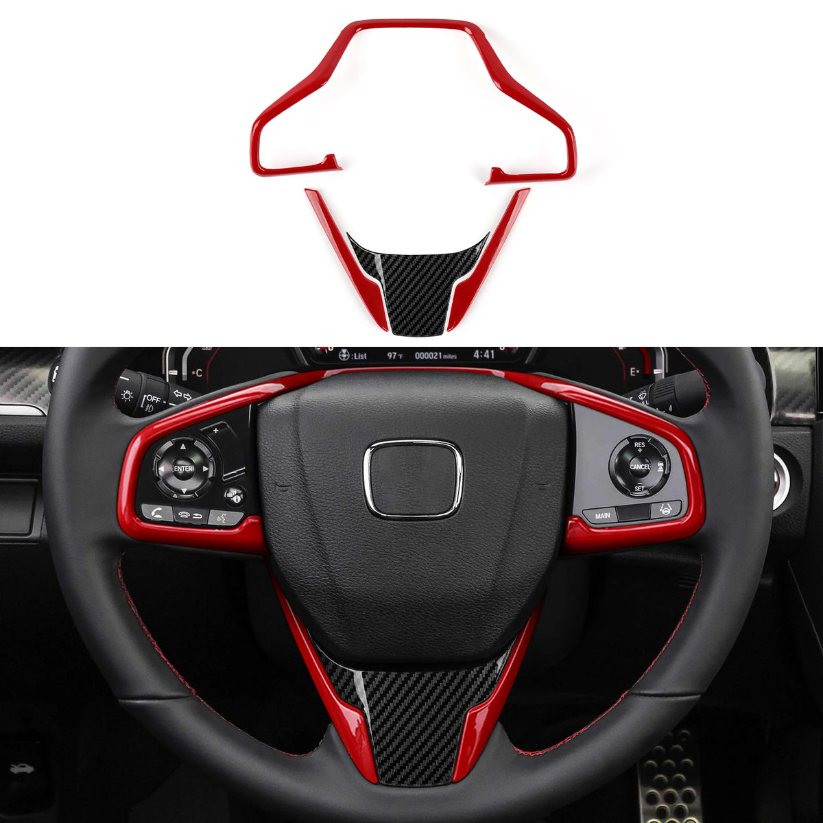 For Honda Civic 10th Gen (2016 -2021) Interior Accessories Car Center Console Gear Shift Panel Carbon Fiber ABS Trim Sticker