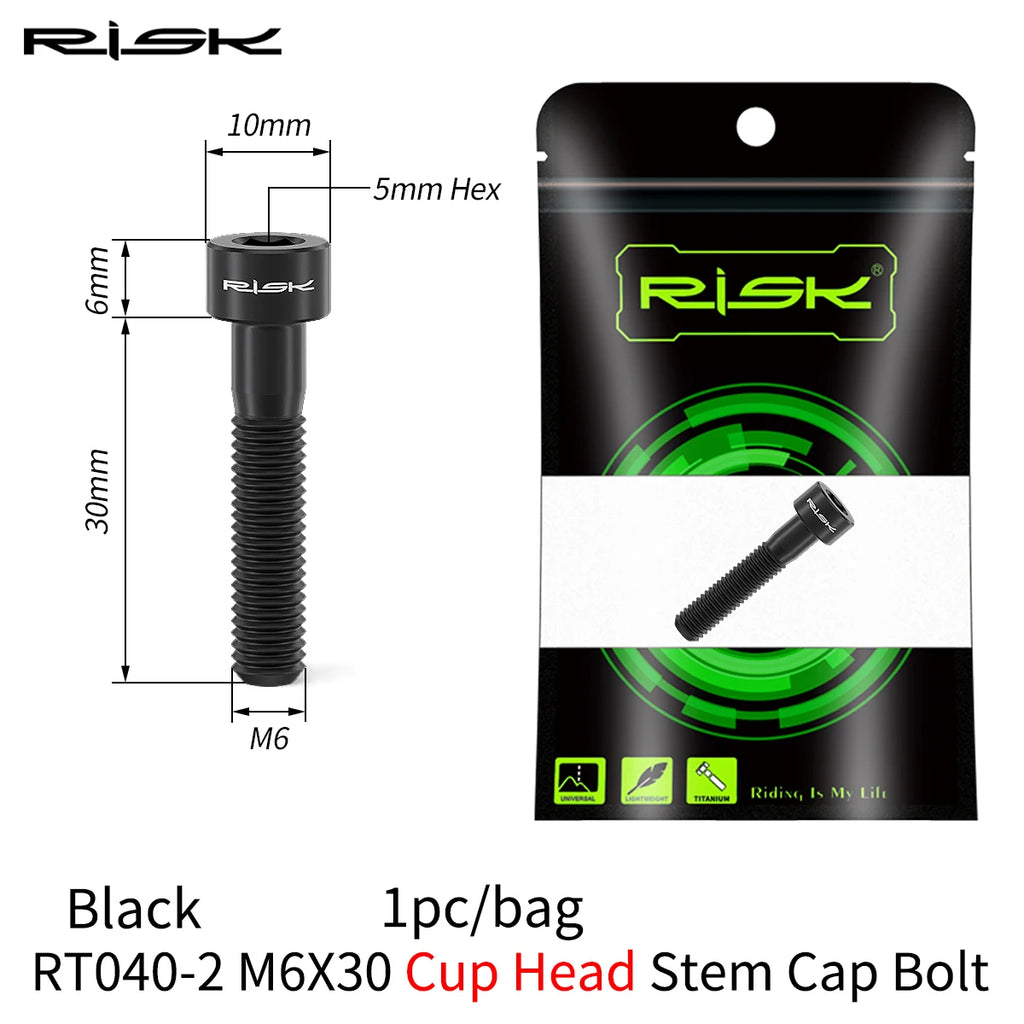 RISK Bike Titanium Bolt Screw M6x30 M6x35 M6x40 M6x50 for Bicycle Headset Stem Cap Cover Disc Brake Caliper Flat Allen Head