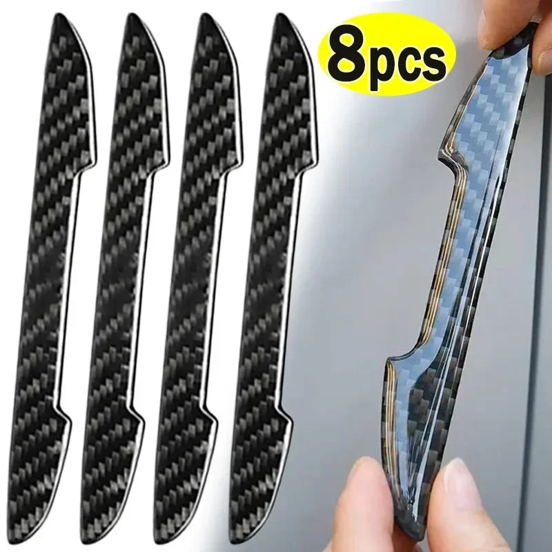 4/8pcs Car Door Protective Sticker Strip Carbon Fiber Look A