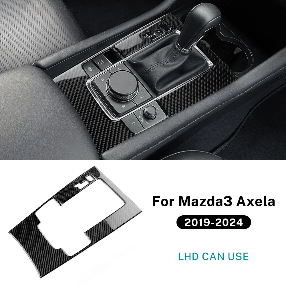 For Mazda 3 Axela 2019 2020 2021 2022 2023 2024 2025 Manual Automatic Car Gear Shift Panel Trim Real Soft Carbon Fiber Sticker