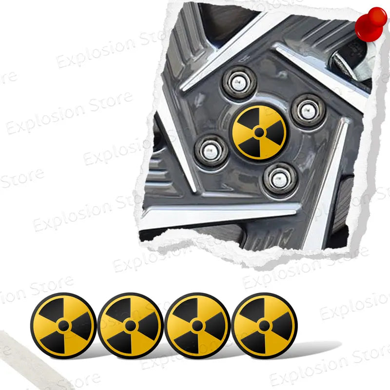 4Pcs 56mm Nuclear Radiation Warning Logo Car Tyre Wheel Cent