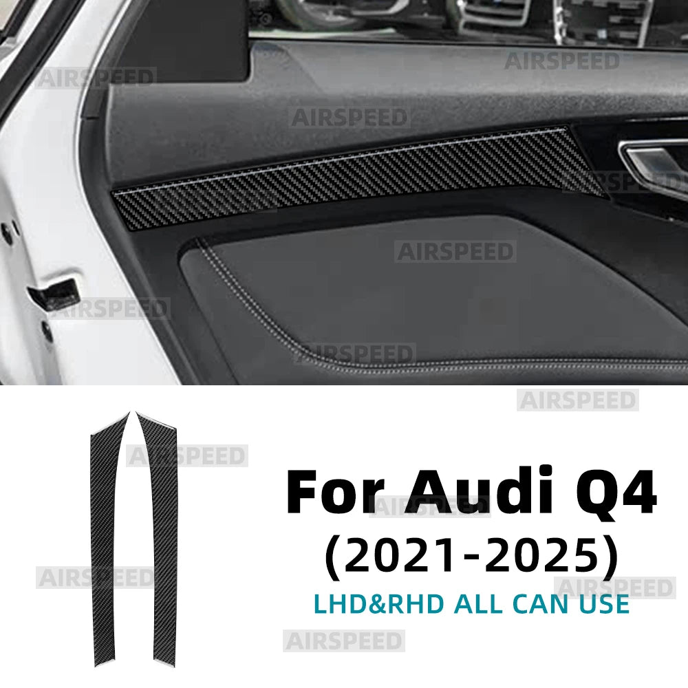 Real Soft Carbon Fiber Sticker For Audi Q4 e-tron 2021 2022 2023 2024 2025 LHD RHD Car Front Rear Door Trim Strip Sticker Panel