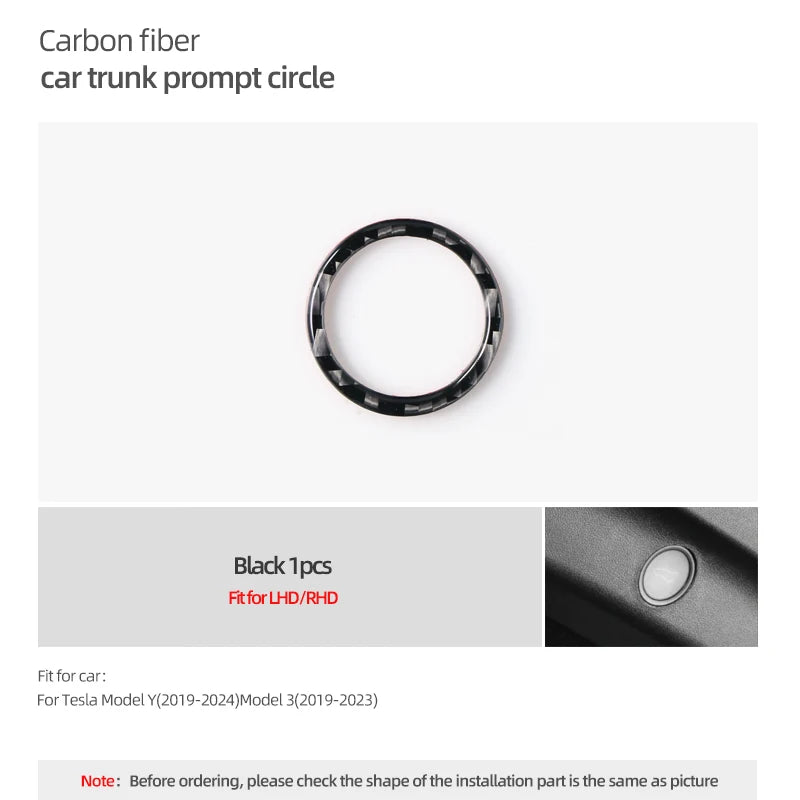 For Tesla 2019- Model 3 Highland 2024 Model Y Juniper Carbon Fiber Rear Trunk Switch Prompt Circle Trim Sticker Car Accessories