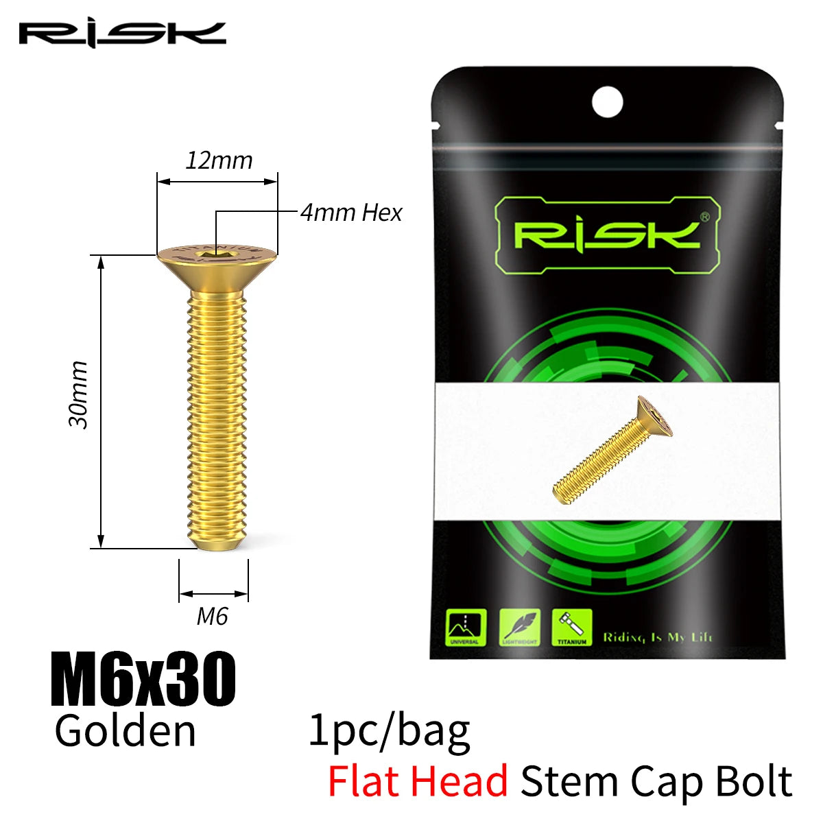 RISK Bike Titanium Bolt Screw M6x30 M6x35 M6x40 M6x50 for Bicycle Headset Stem Cap Cover Disc Brake Caliper Flat Allen Head