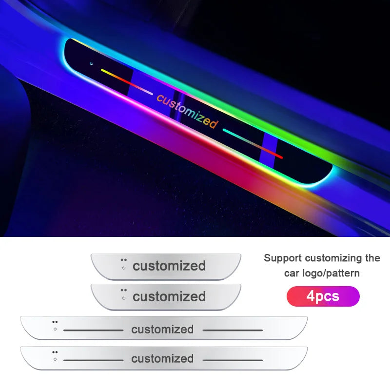 4pcs Customized Car Glows Welcome Door Sill Strip Welcome Pe