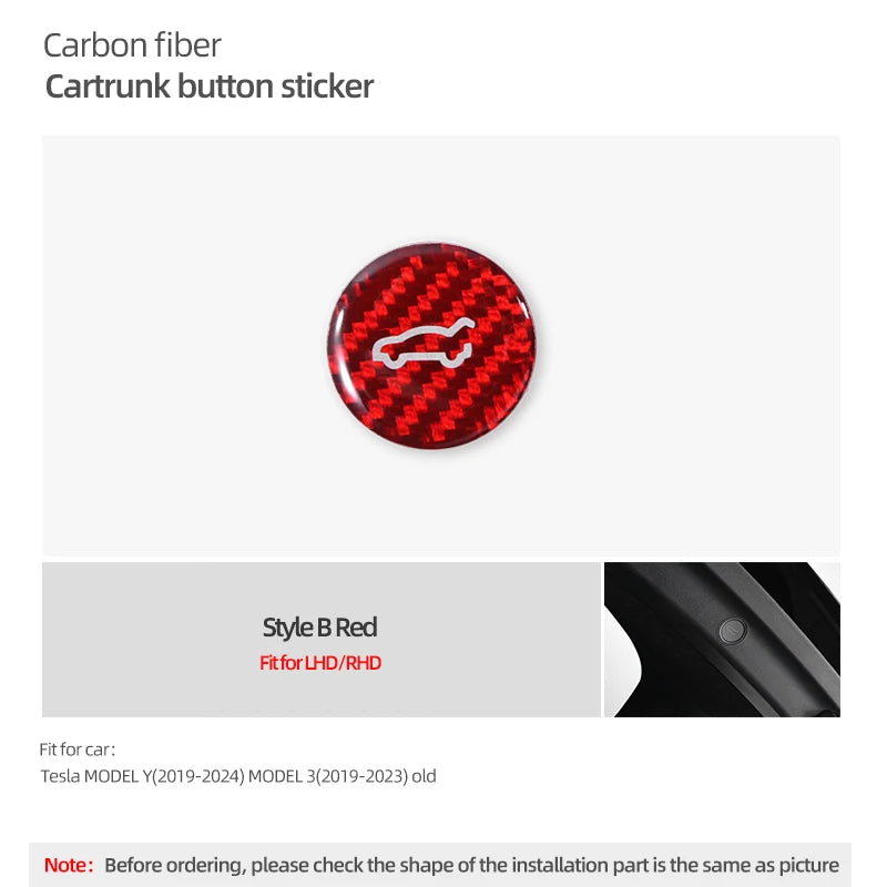 For Tesla 2019- Model 3 Highland 2024 Model Y Juniper Carbon Fiber Rear Trunk Switch Button Trim Sticker Car Interior Accessory