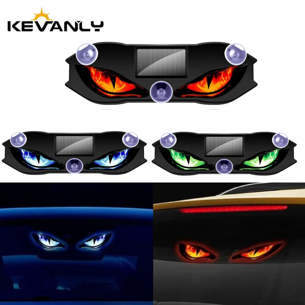 KEVANLY Solar Power Car Demon Eye Light Cool Flashing Warnin