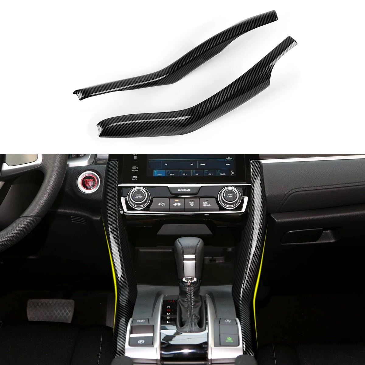 For Honda Civic 10th Gen (2016 -2021) Interior Accessories Car Center Console Gear Shift Panel Carbon Fiber ABS Trim Sticker