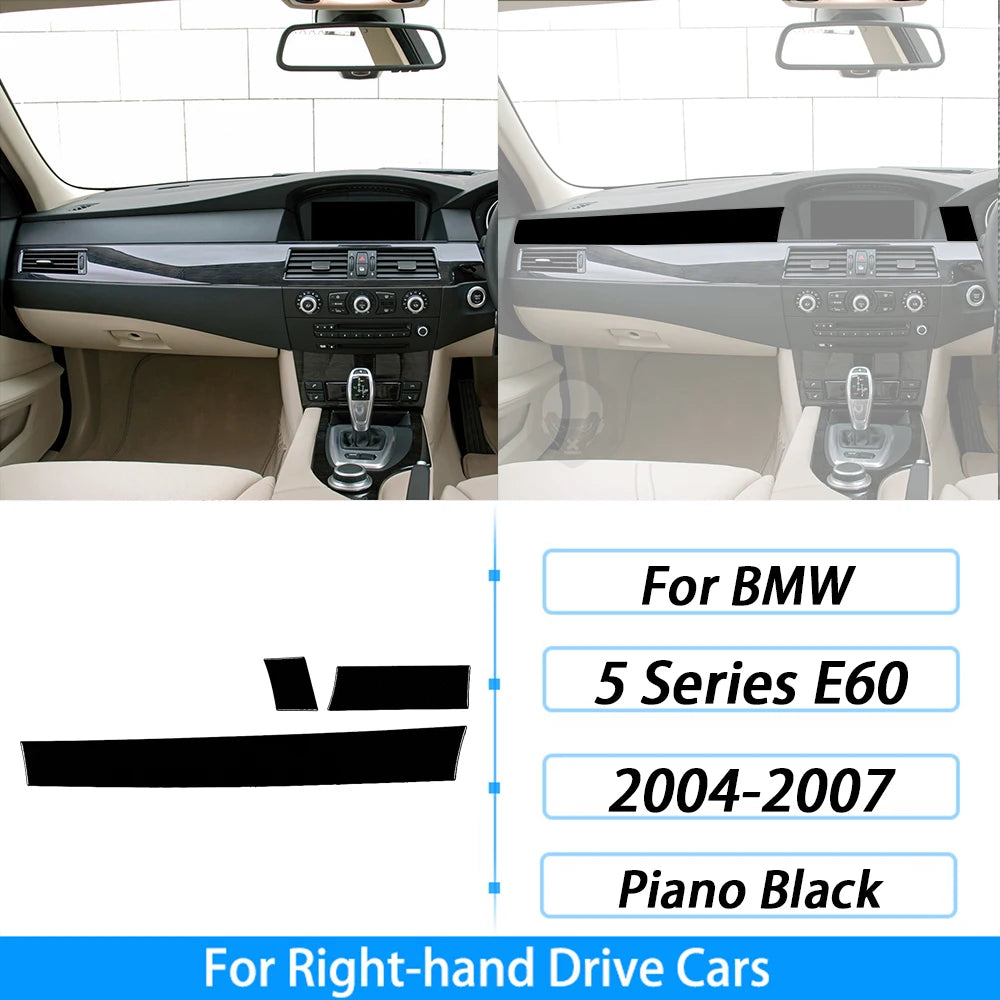 For BMW 5 Series E60 2004-2007 Piano Black Gear Shift Steering Wheel Air Outlet Panel Set Trim Car Interior Accessories Sticker
