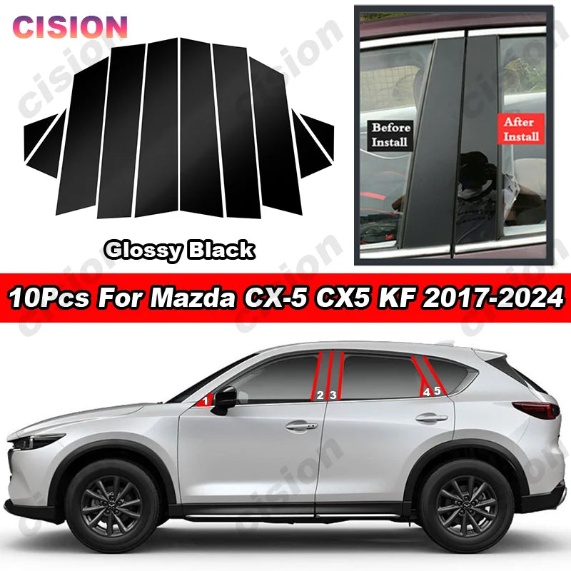 Glossy Carbon Fiber Chrome Black Car Door Window Center Colu
