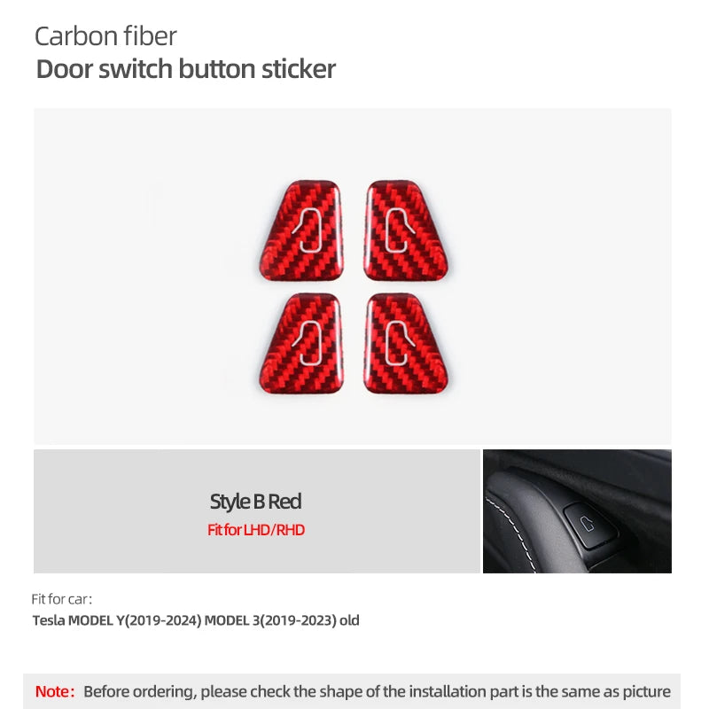For Tesla Model 3 Model Y 2019-2023 Carbon Fiber Door Switch Button Seat Adjustment Trunk Trim Sticker Car Interior Accessories