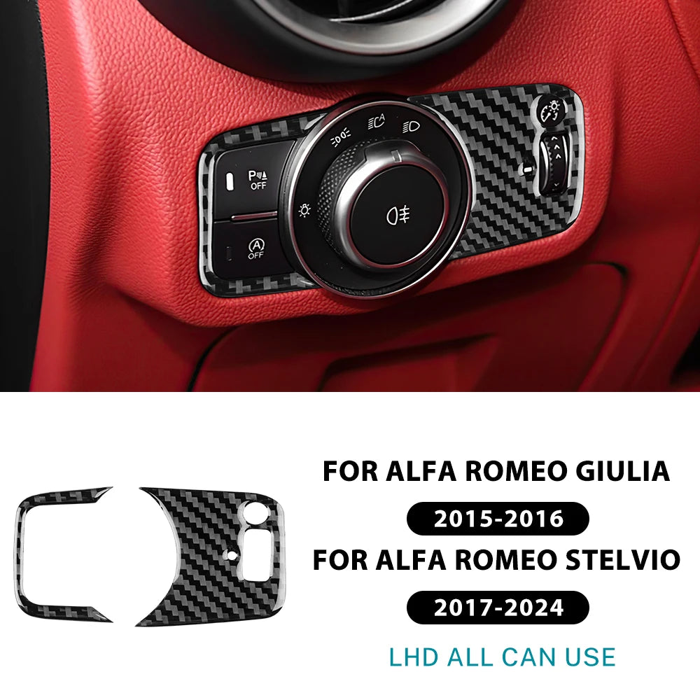Carbon FIber Car Headlight Switch Button Panel Sticker For Alfa Romeo Giulia 2015 2016 For Stelvio 2017-2024 Interior Accessory