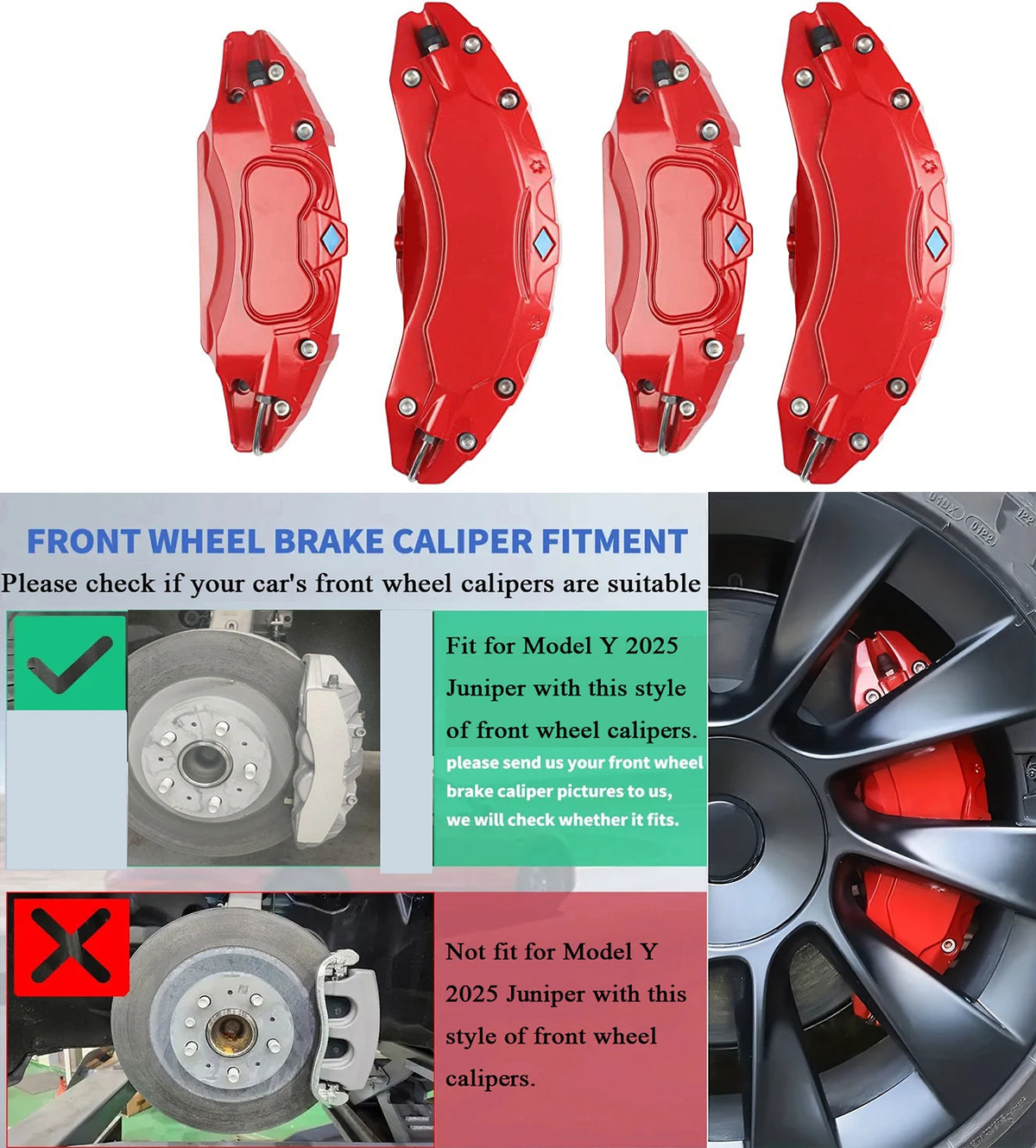 For Tesla Model Y YL Juniper Brake Caliper Cover 2025 2026 4pcs With Decals 19 20in Wheels (Not Fit RWD Made in Berlin)