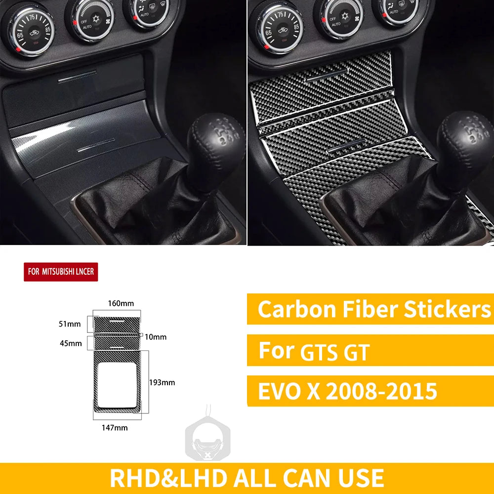 For Mitsubishi Lancer EVO X MR 2008-2015 Carbon Interior Trim Sticker Set Speedometer Window Lifting Storage Car Accessories