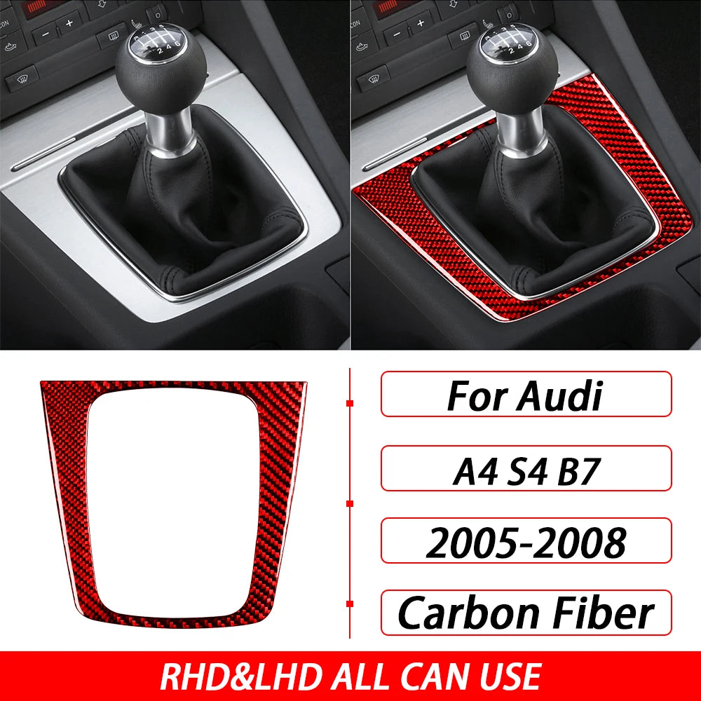 For Audi A4 S4 B7 2005-2008 Car Accessories Real Carbon Fiber Gear Shift Panel Set Cover Trim Interior Sticker Modification