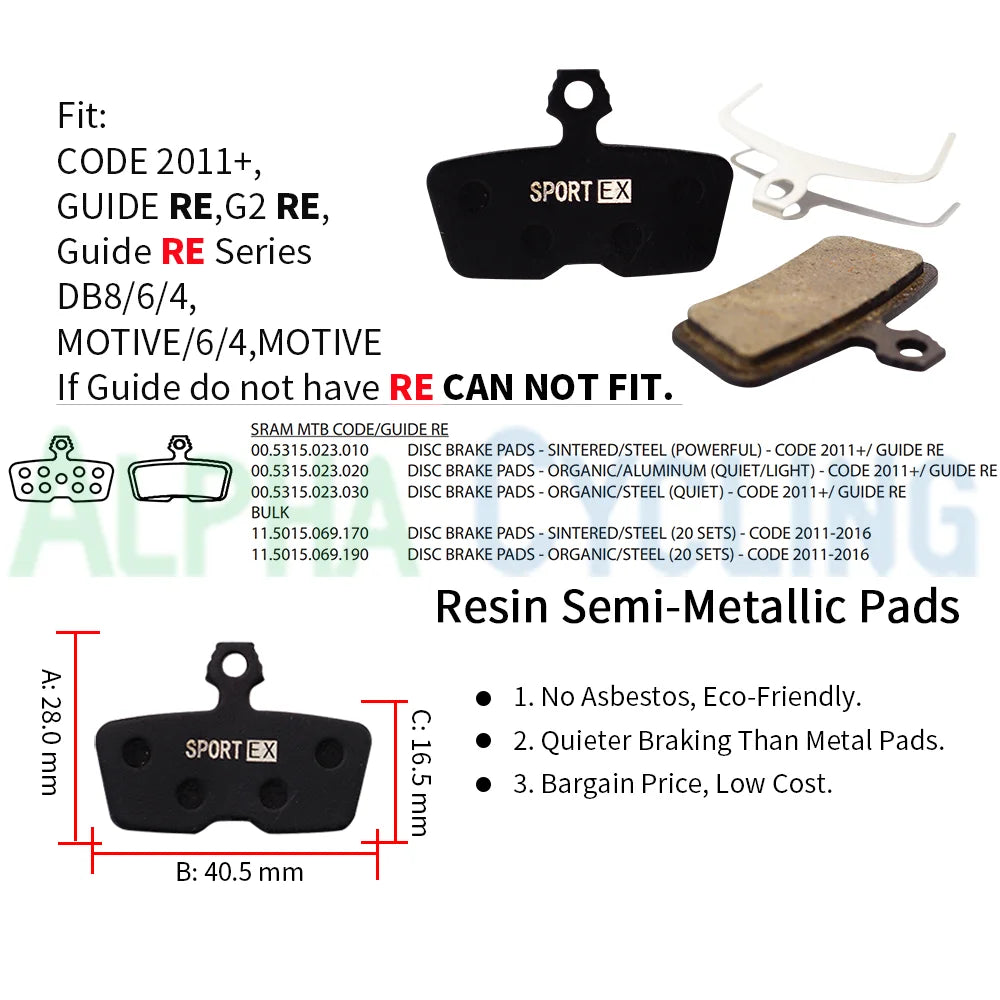 4 Pairs Bicycle Brake Pads for SRAM Motive CODE R (2011 to N