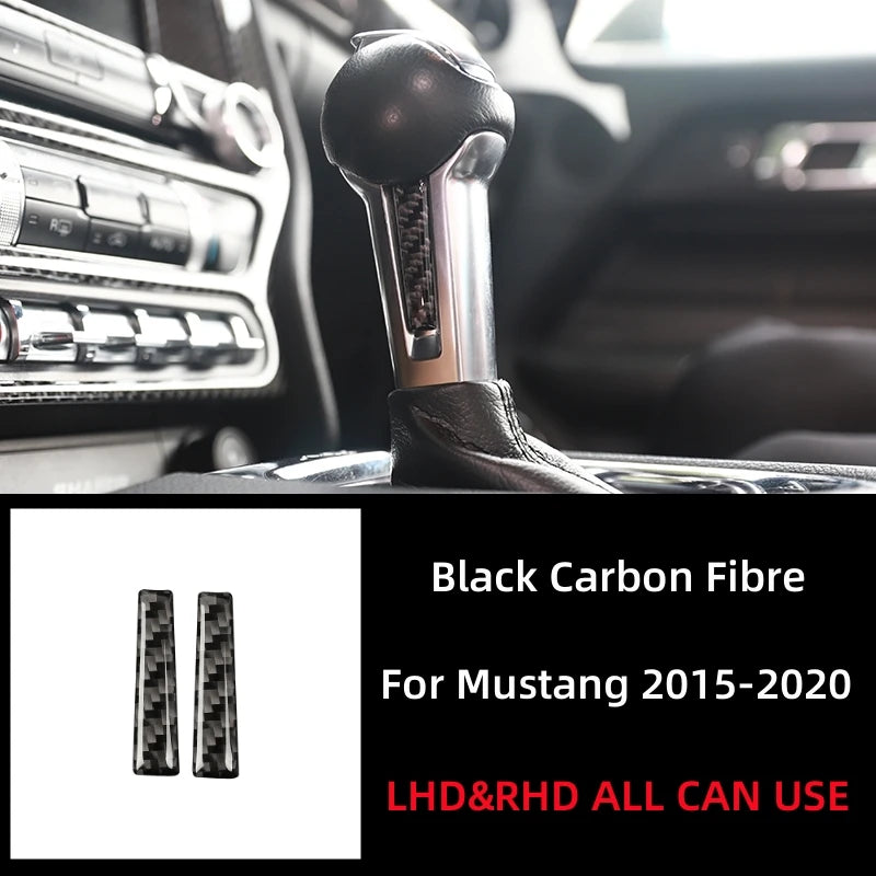 For Ford Mustang GT 2015-2021 Accessories Carbon Fiber Interior Car Gear Lever Both Sides Trim Cover Trim Sticker Decal Decor