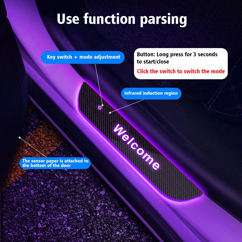 Customized Carbon fiber Car Logo Door Illuminated Sill Light