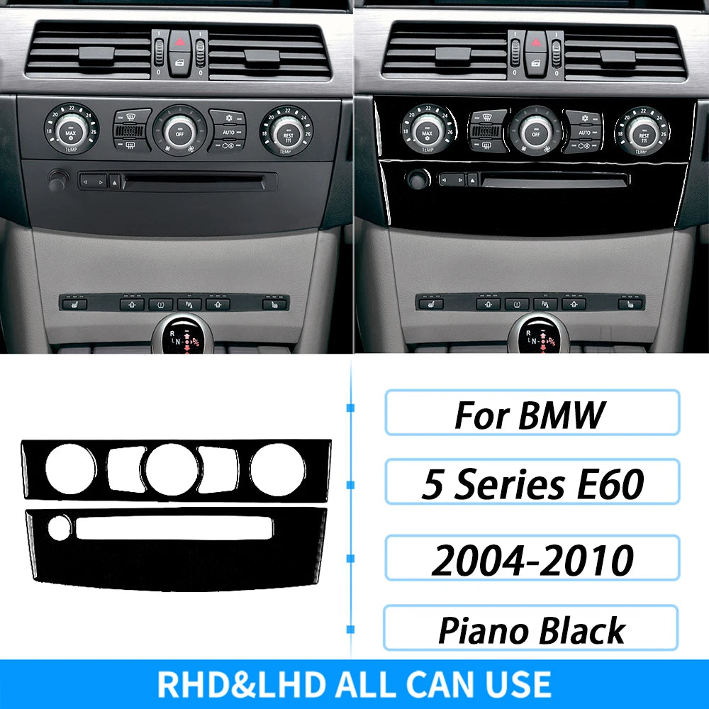 For BMW 5 Series E60 2004-2007 Piano Black Gear Shift Steering Wheel Air Outlet Panel Set Trim Car Interior Accessories Sticker