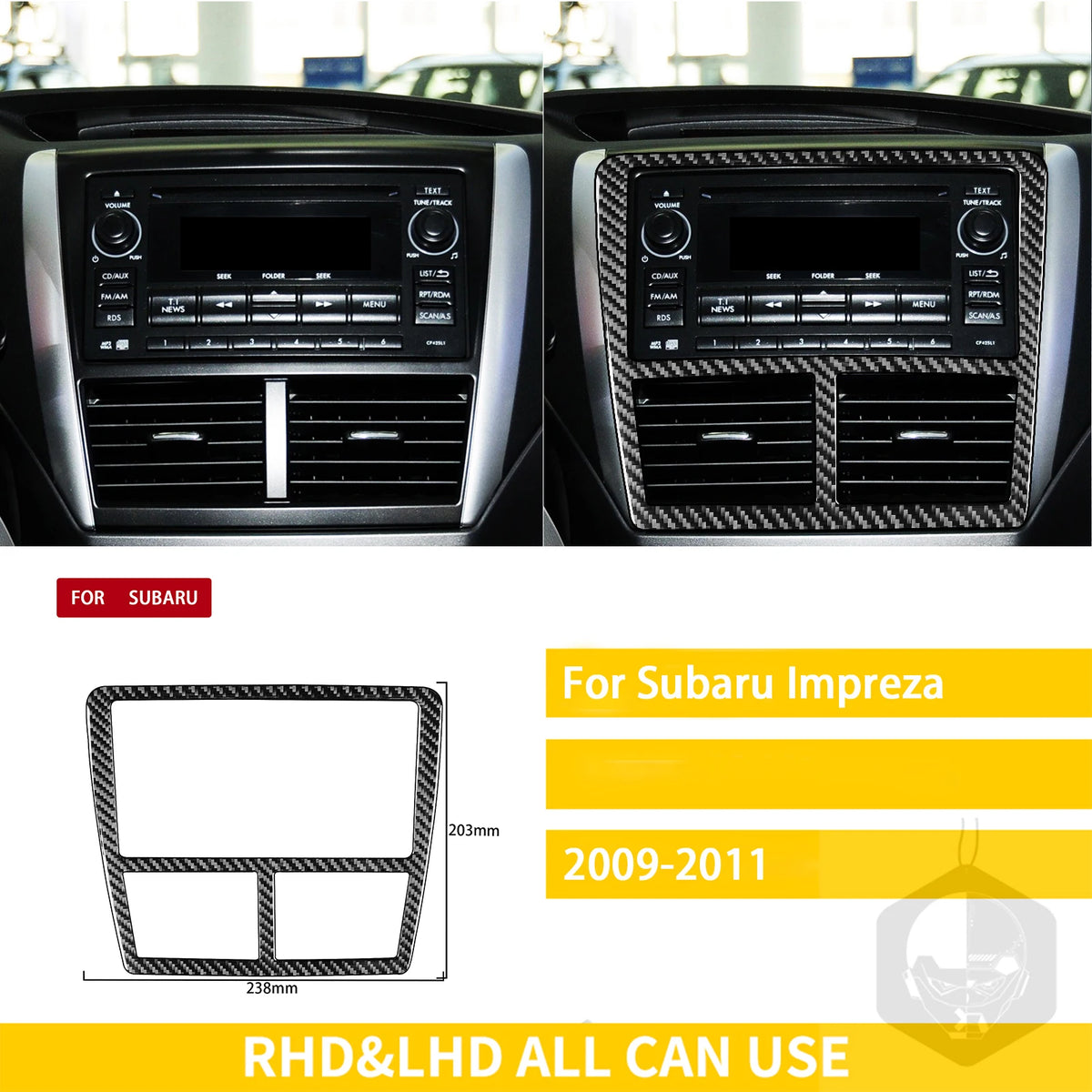 For Subaru Impreza 2009 2010 2011 Accessories Carbon Fiber Car Interior Gear Cuphold Panel CD Air Outlet Cover Trim Sticker