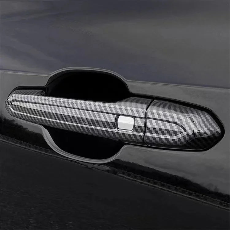 Glossy Black Carbon Fiber Siver Car Door Handle Cover Trim S