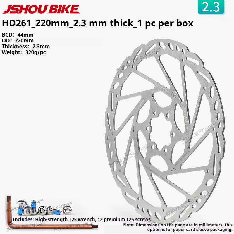 JSHOUBIKE Disc Brake Rotor 6 Bolt 160 180 203 220mm Thickened Stainless Steel 2.0mm 2.3mm For MTB E-BIKE Enduro DH Mountain Bike