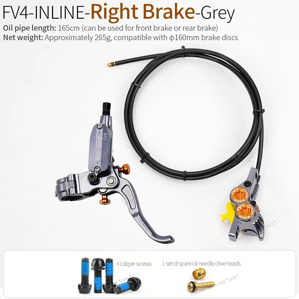 FROG WAKE FV4 4-Piston Hydraulic Disc Brake Kit Split Type Aluminum Inline Radial Front / Rear Brake Grey / Silver / Black Bike