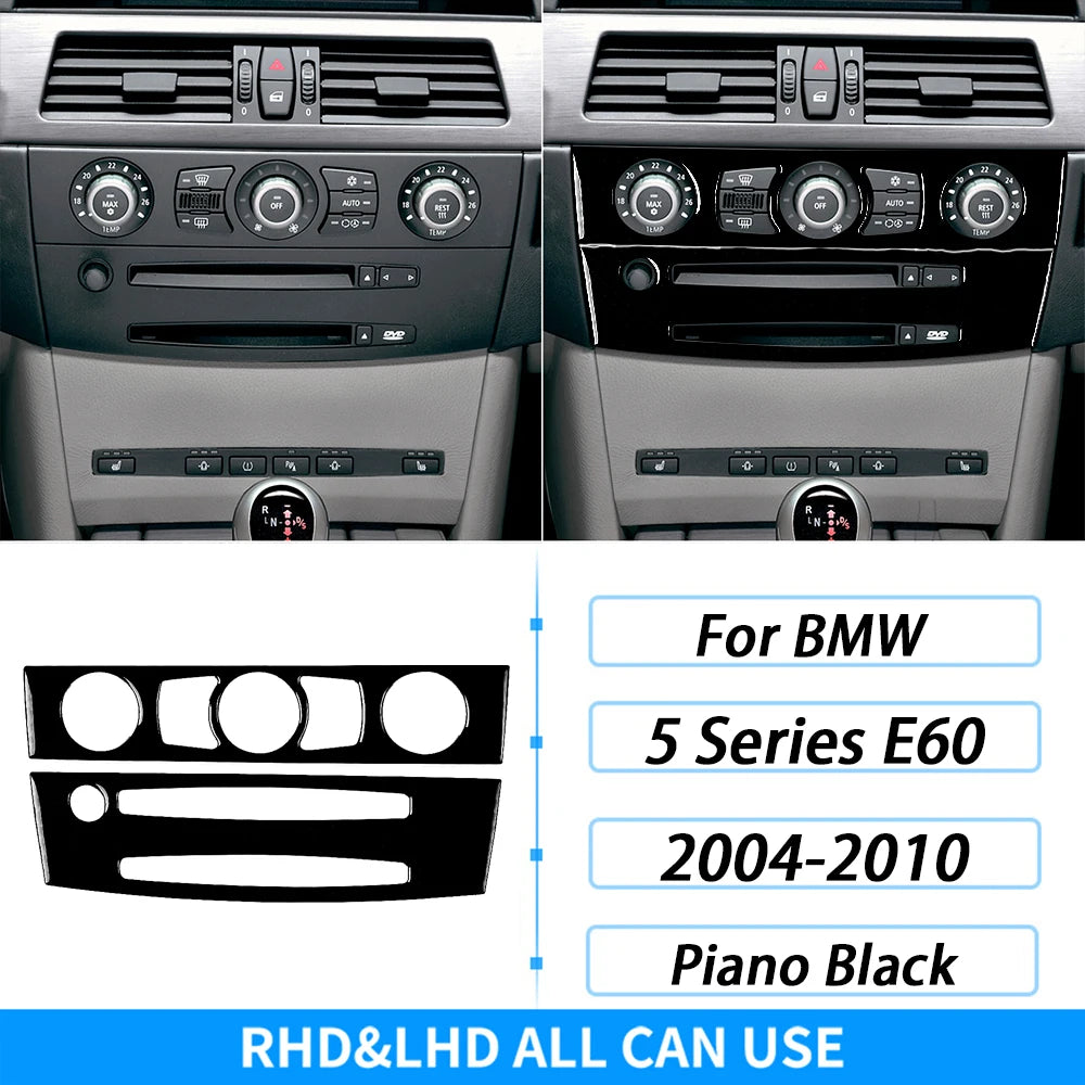 For BMW 5 Series E60 2004-2007 Piano Black Gear Shift Steering Wheel Air Outlet Panel Set Trim Car Interior Accessories Sticker