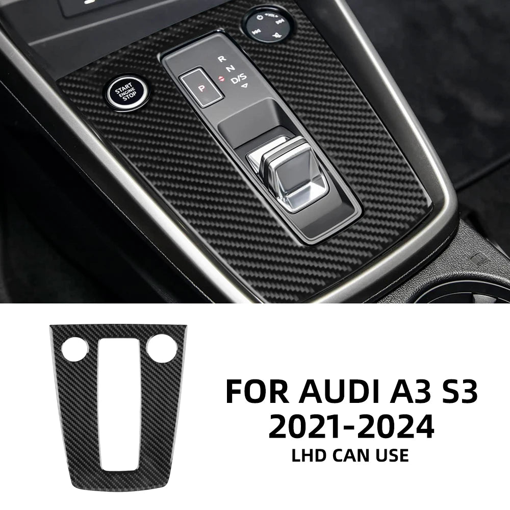 Real Soft Carbon Fiber Sticker for Audi A3 S3 8Y 2021 2022 2023 2024 RHD LHD Car Gear Shift Panel Accessories Interior Trim