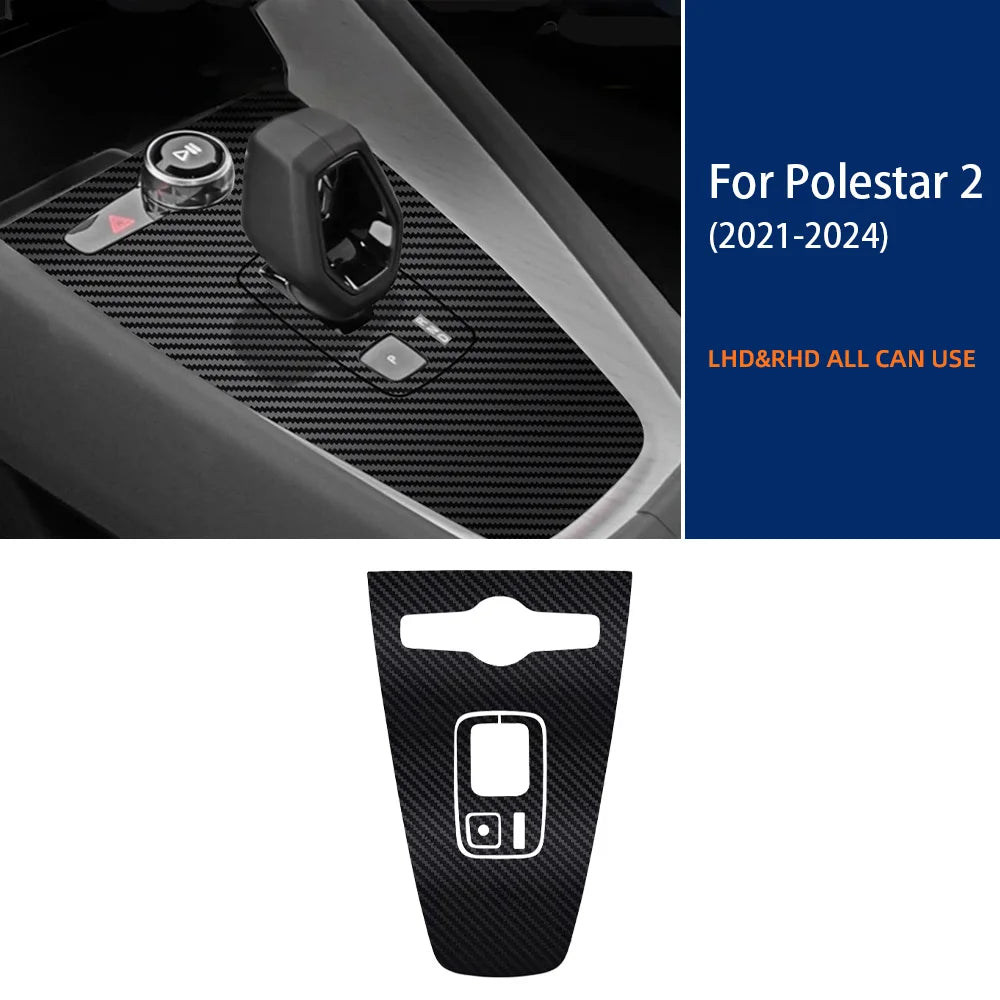 Carbon Fiber 3D Interior PET Wrap Film Gear Shift Trim Sticker For Polestar 2 2021 2022 2023 2024 Car Decor Anti Scratch LHD RHD