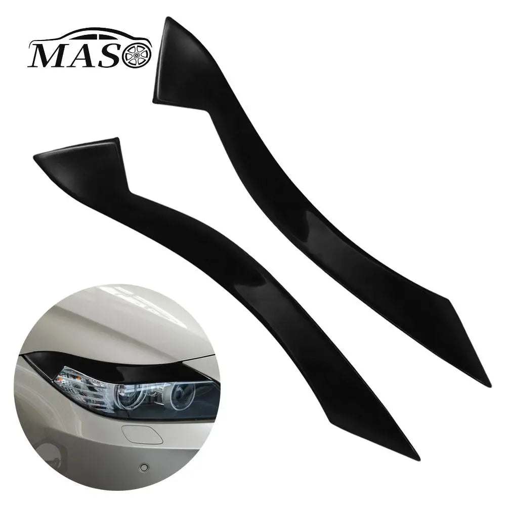 2pcs Car Headlight Eyebrow Eyelid Cover Trim ABS Black/Carbo