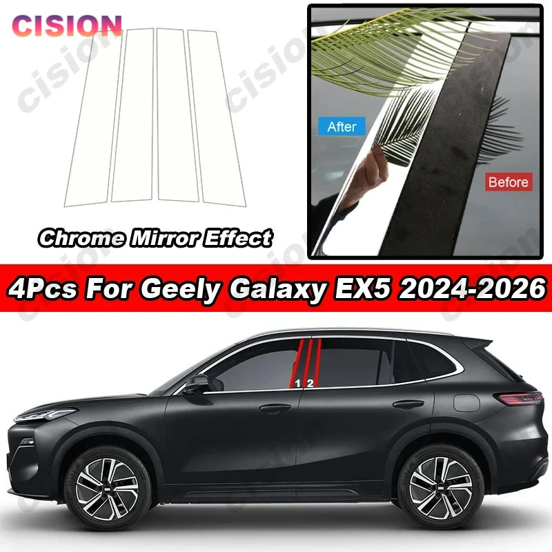 Black Car Door Middle B Pillar Post Cover Trim For Geely EX5 Mirror Chrome Carbon Fiber Window Center Column PC Material Sticker