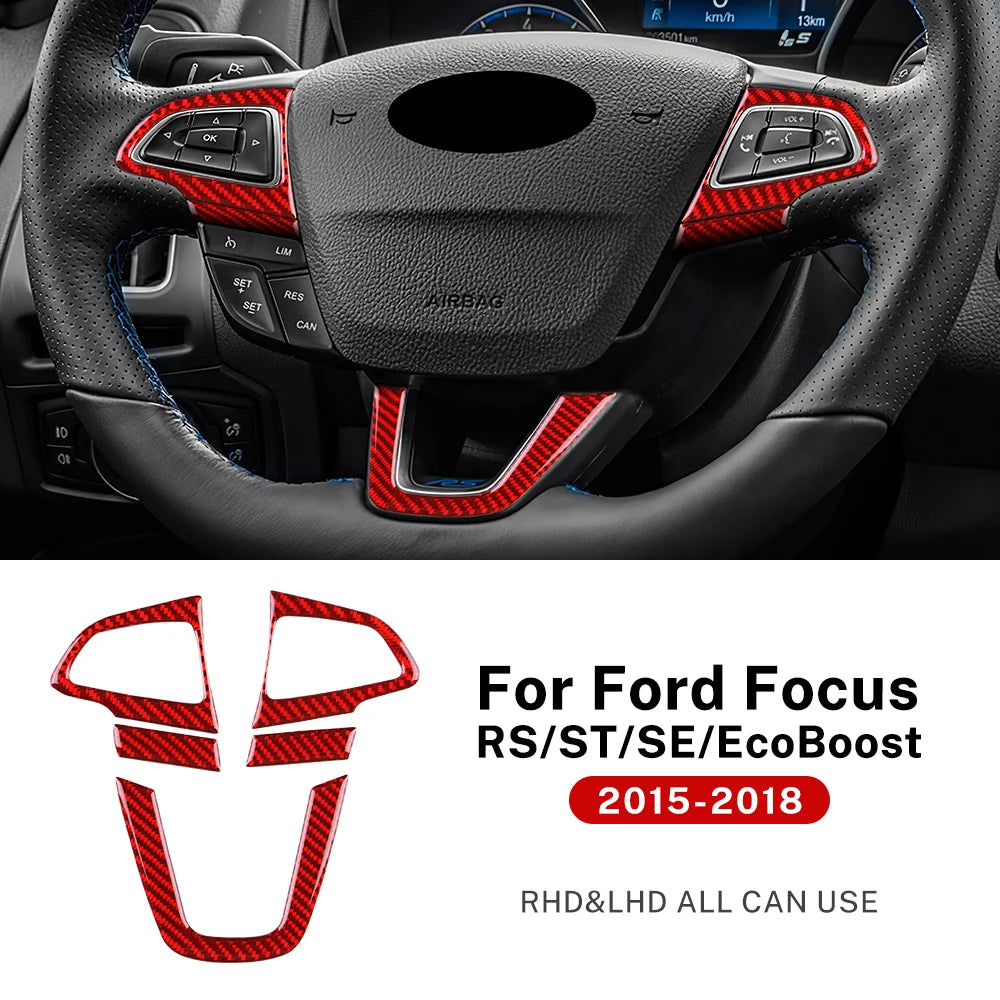 For Ford Focus RS/ST/SE/ECO Boost 2015 2016 2017 2018 Real Soft Carbon Fiber Sticker Car Steering Wheel Frame Button Trim