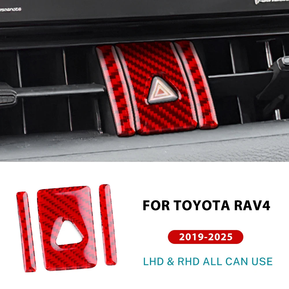 Real Soft Carbon Fiber Sticker For Toyota RAV4 XA50 2019 2023 2024 2025 LHD RHD Car Central Control Warning Light Button Trim