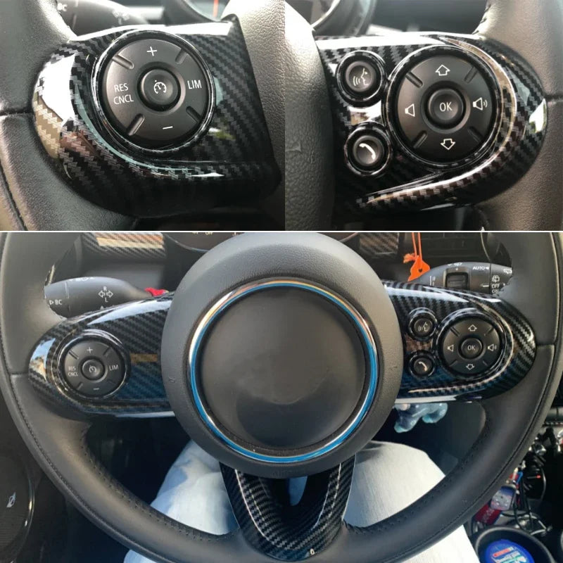 3pcs Carbon Fiber Steering Wheel Trim Cover For MINI Cooper 