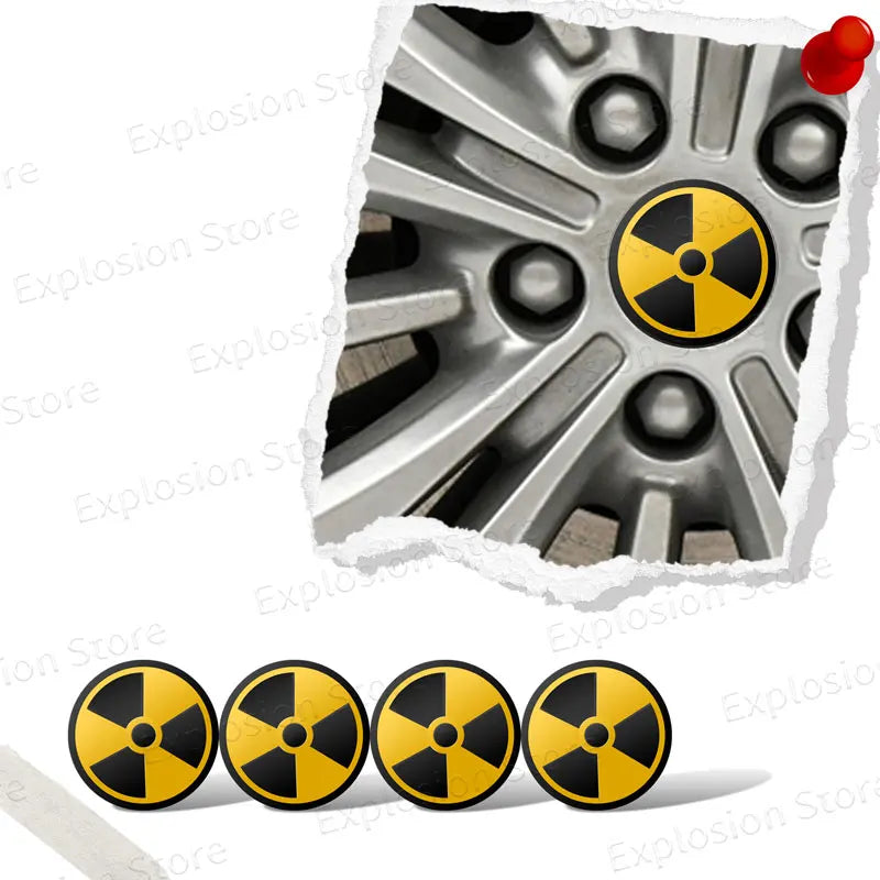 4Pcs 56mm Nuclear Radiation Warning Logo Car Tyre Wheel Cent