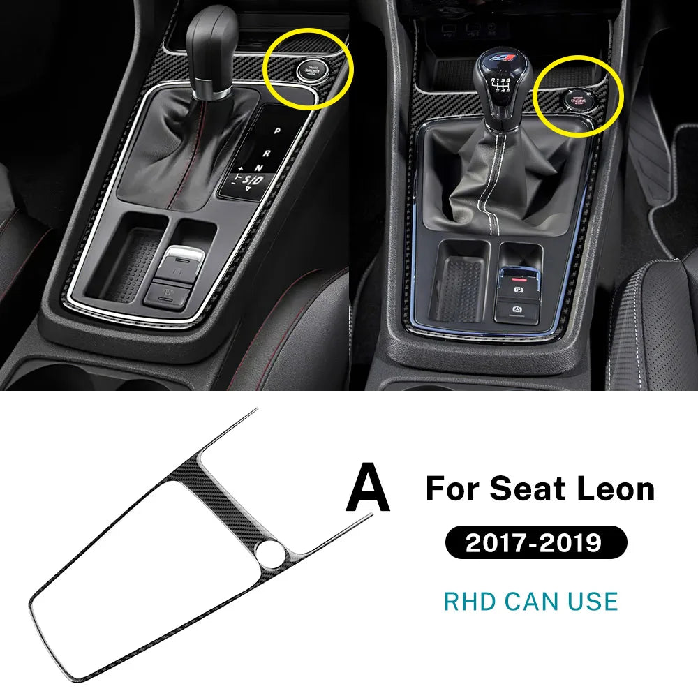 For Seat Leon 2017 2018 2019 Real Soft Carbon Fiber Sticker LHD RHD Car Gear Shift Outer Frame Panel Trim Interior Accessories
